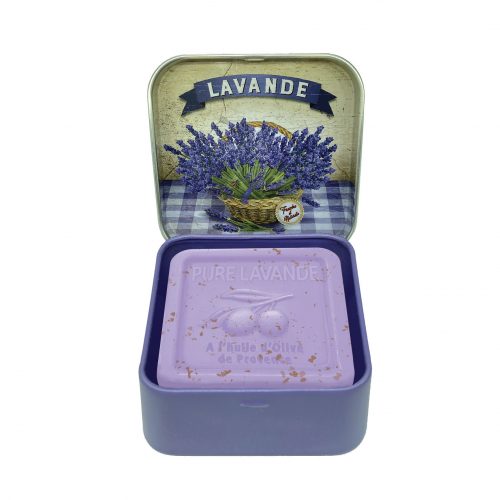 Boite Savon exfoliant à l'huile essentielle de Lavandin de Provence 100 g - Lavande rétro